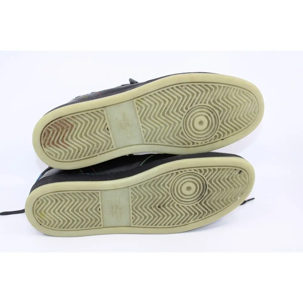 B50 Auth LOUIS VUITTON Rivoli Black Rainbow Calfskin Sneakers Sz LV 9.5 US 10.5